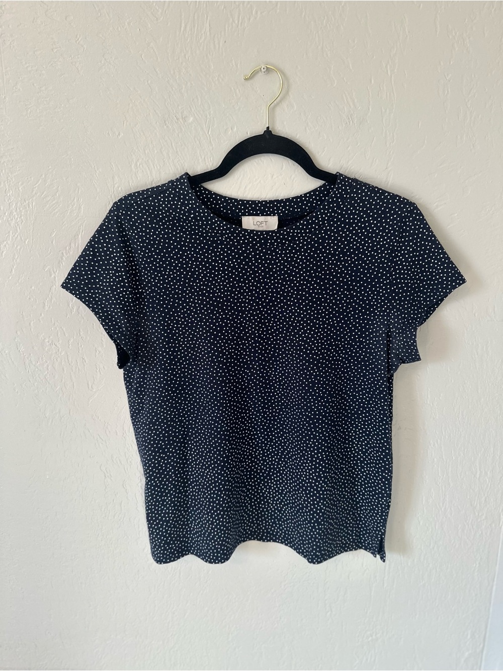 LOFT Navy and White Polka Dot Short Sleeve Tee